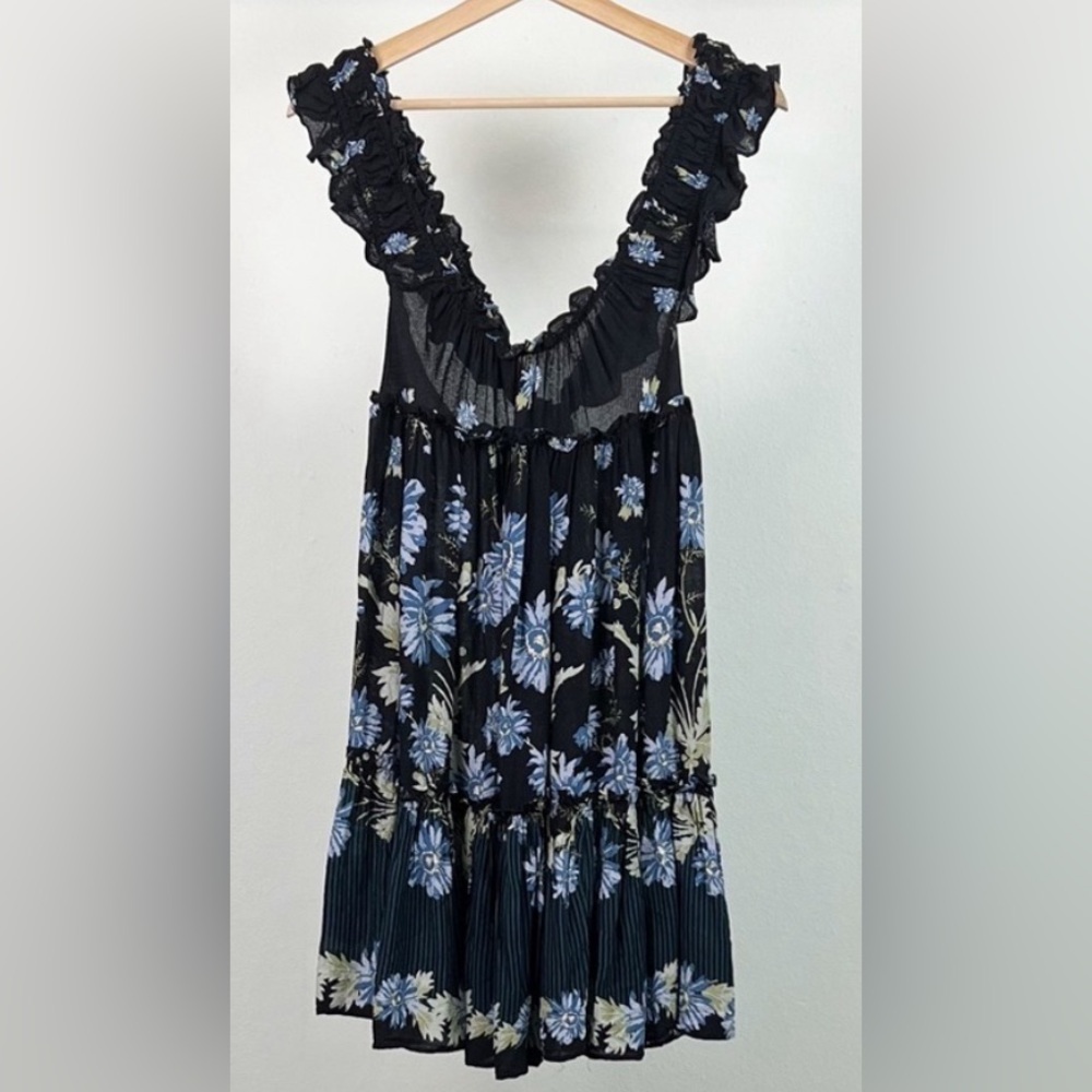 Black Floral Ruffle V-Neck Women’s Dress
